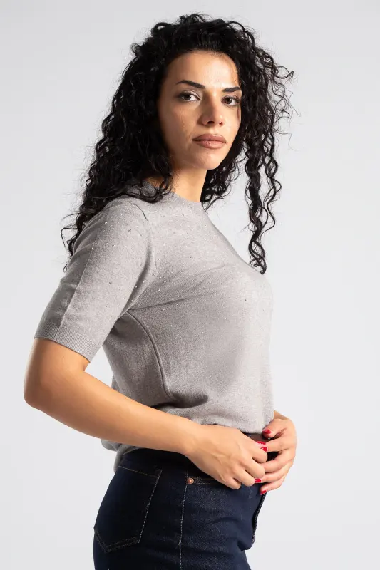 Μπλούζα Νημάτινη Κοντομάνικη Στρας