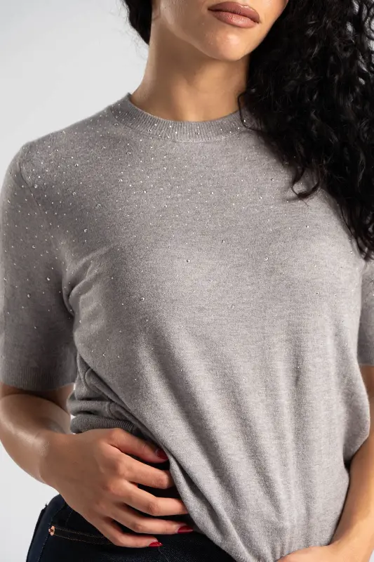 Μπλούζα Νημάτινη Κοντομάνικη Στρας