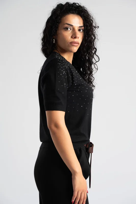 Μπλούζα Νημάτινη Κοντομάνικη Στρας