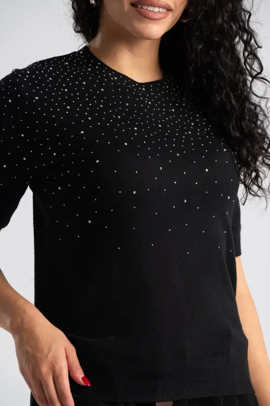 Μπλούζα Νημάτινη Κοντομάνικη Στρας