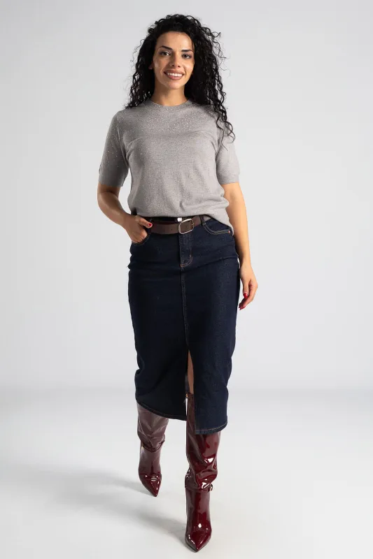 Μπλούζα Νημάτινη Κοντομάνικη Στρας