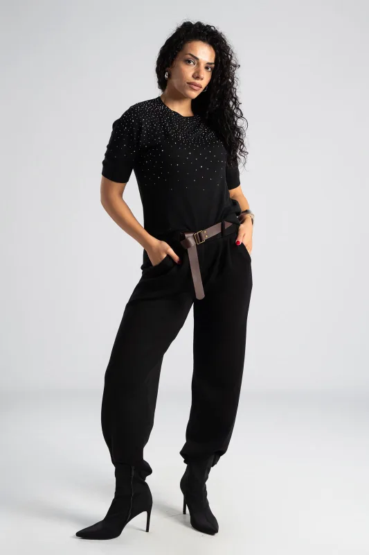 Μπλούζα Νημάτινη Κοντομάνικη Στρας