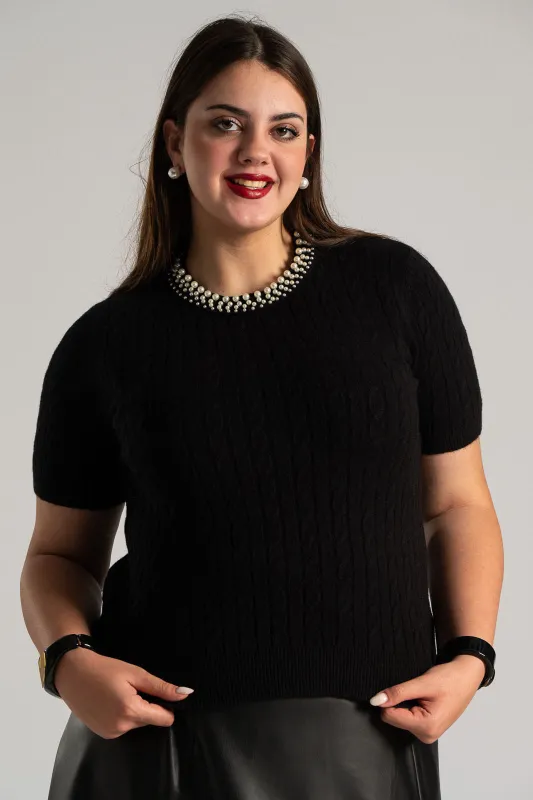 Blouse Knitted Pearl Neckline