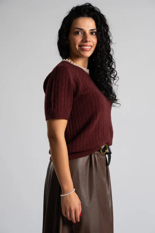 Blouse Knitted Pearl Neckline