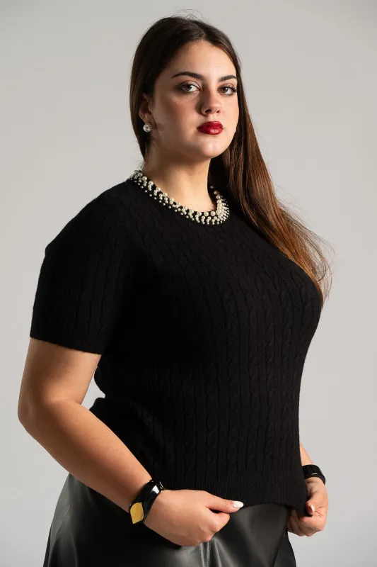 Blouse Knitted Pearl Neckline