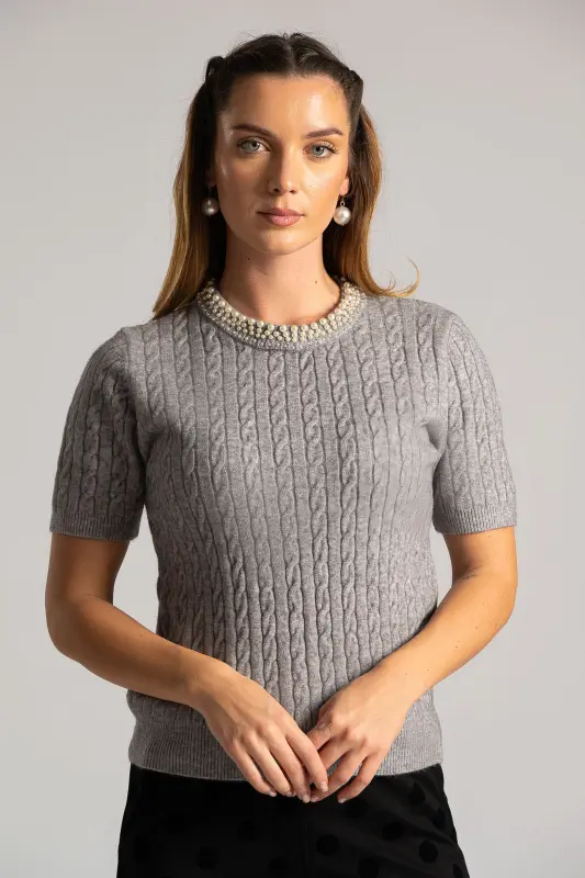 Μπλούζα Νημάτινη Πέρλα Λαιμόκοψη