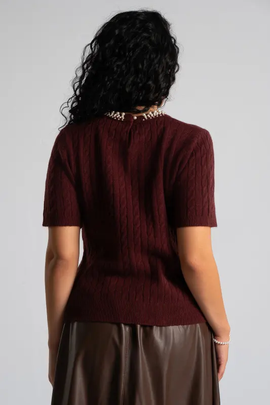 Blouse Knitted Pearl Neckline