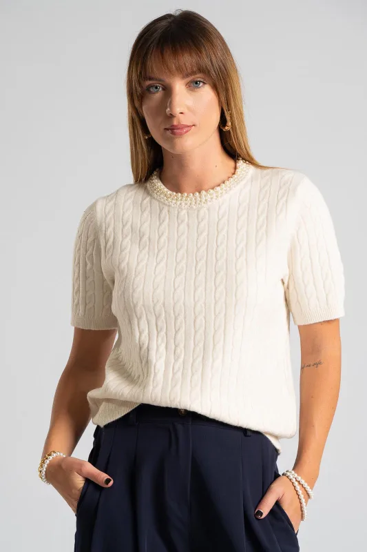 Blouse Knitted Pearl Neckline