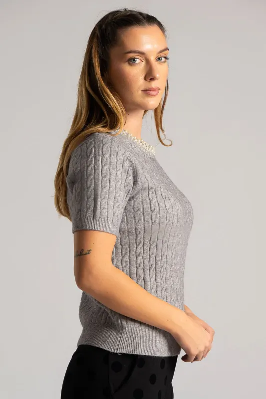 Blouse Knitted Pearl Neckline