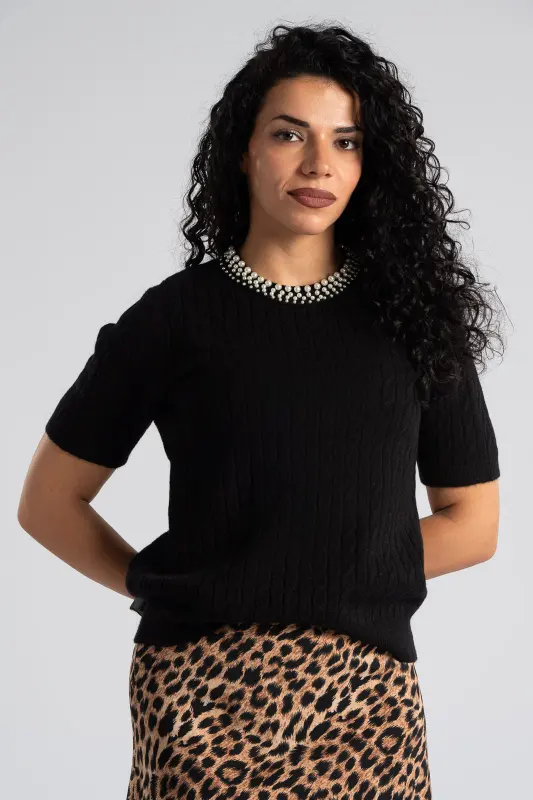 Μπλούζα Νημάτινη Πέρλα Λαιμόκοψη