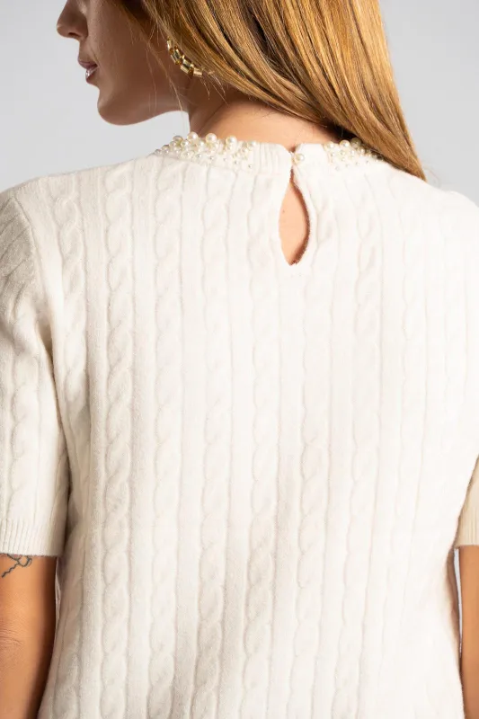Blouse Knitted Pearl Neckline