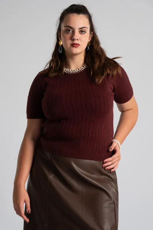 Blouse Knitted Pearl Neckline