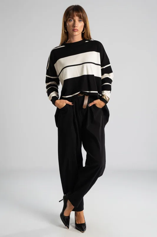 Striped Knitted Blouse Rib Finish