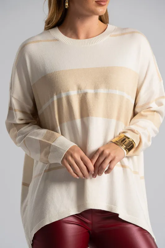 Striped Knitted Blouse Rib Finish