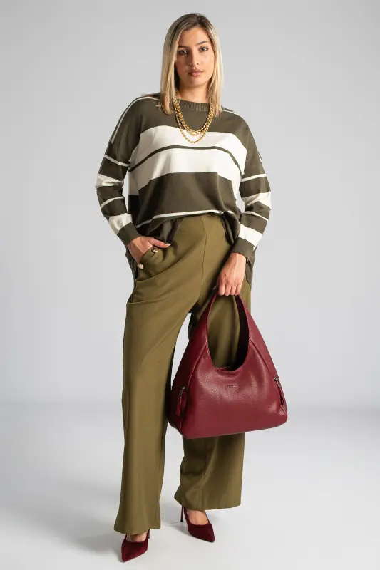 Striped Knitted Blouse Rib Finish