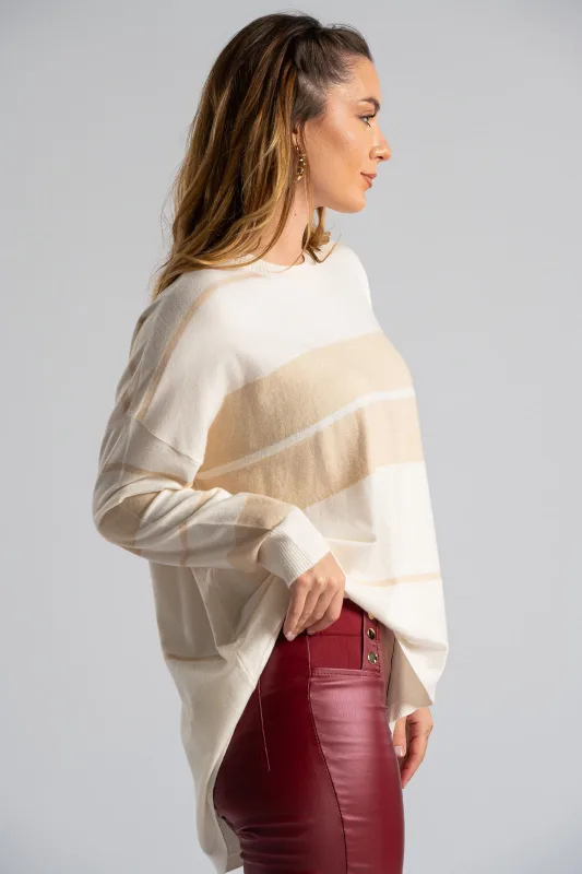 Striped Knitted Blouse Rib Finish