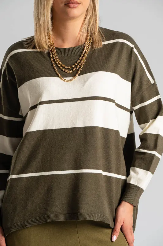 Striped Knitted Blouse Rib Finish