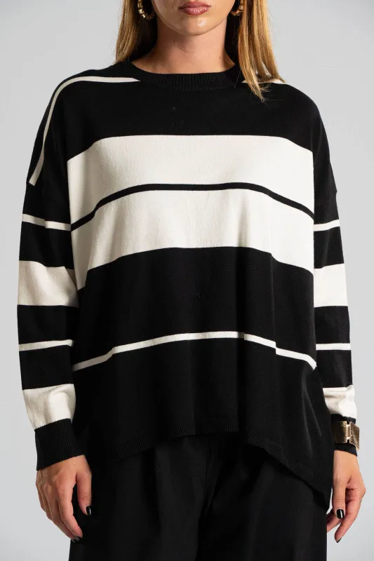 Striped Knitted Blouse Rib Finish