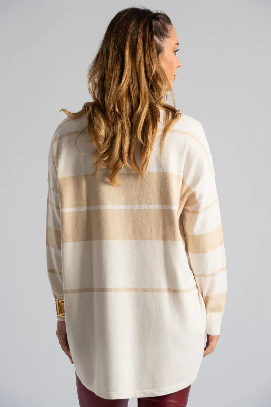 Striped Knitted Blouse Rib Finish