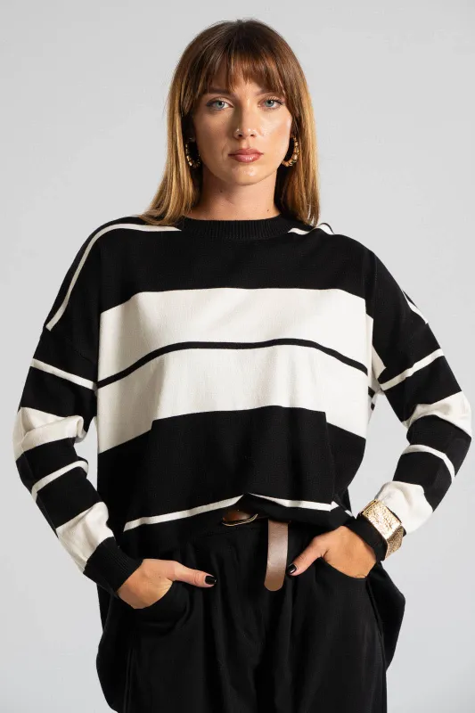 Striped Knitted Blouse Rib Finish