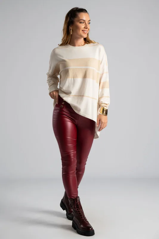 Striped Knitted Blouse Rib Finish