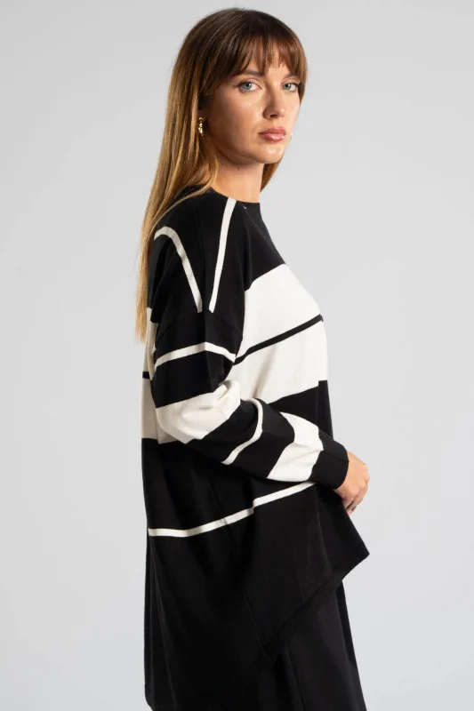 Striped Knitted Blouse Rib Finish