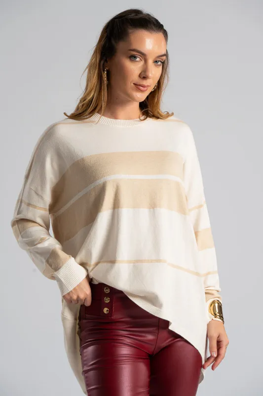 Striped Knitted Blouse Rib Finish