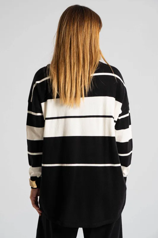 Striped Knitted Blouse Rib Finish
