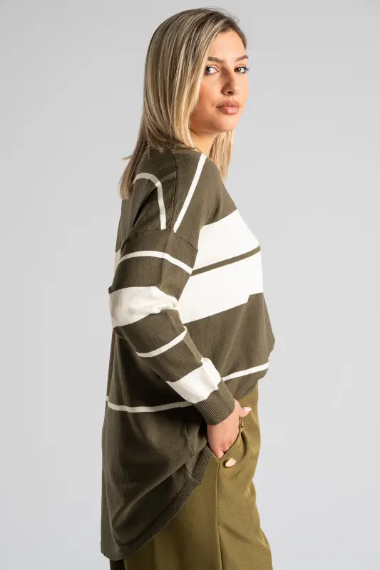 Striped Knitted Blouse Rib Finish