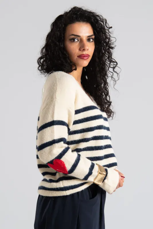 Hearts Striped Knitted Blouse 