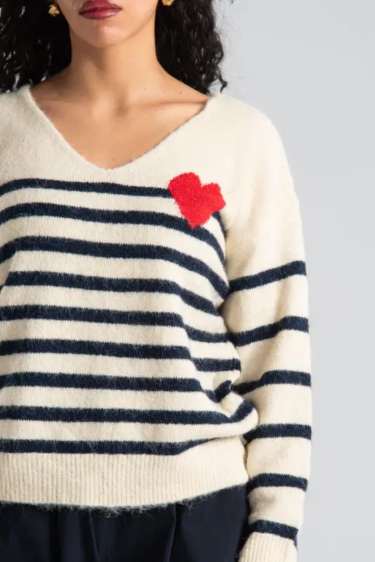 Hearts Striped Knitted Blouse 