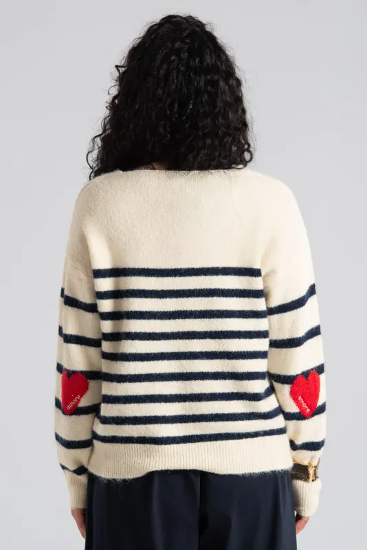 Hearts Striped Knitted Blouse 