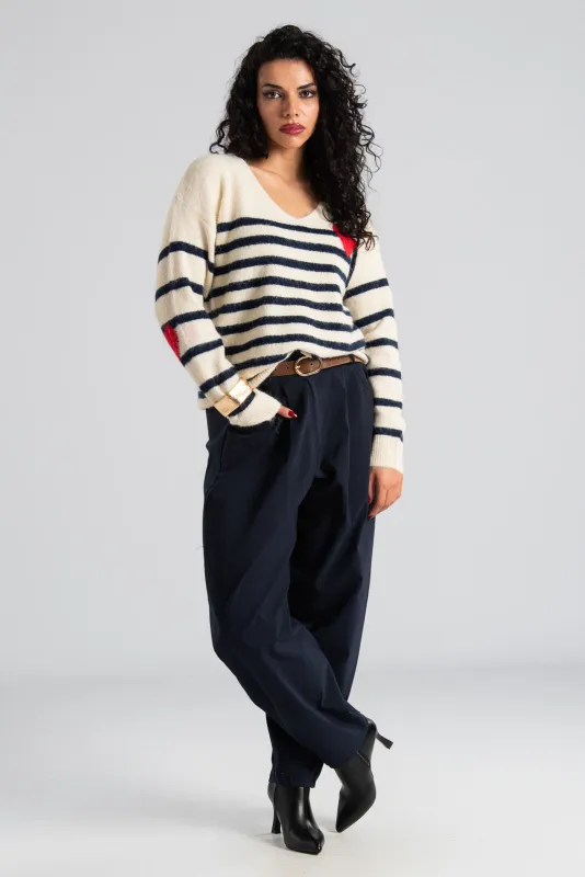 Hearts Striped Knitted Blouse 