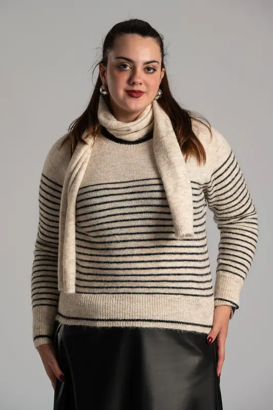 Μπλούζα Νημάτινη Ρίγες Κασκόλ