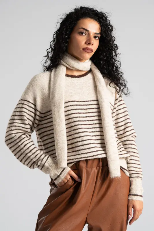 Blouse Thread Stripes Scarf