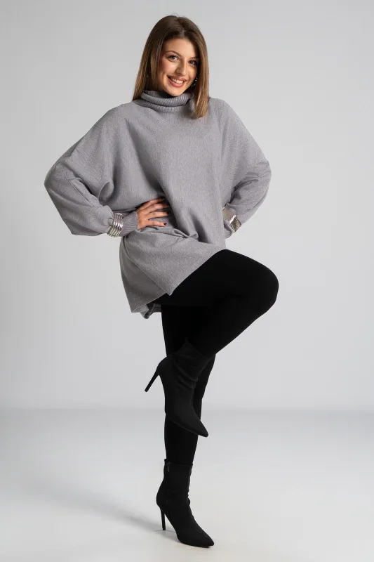 Blouse Leather Turtleneck Solid Color