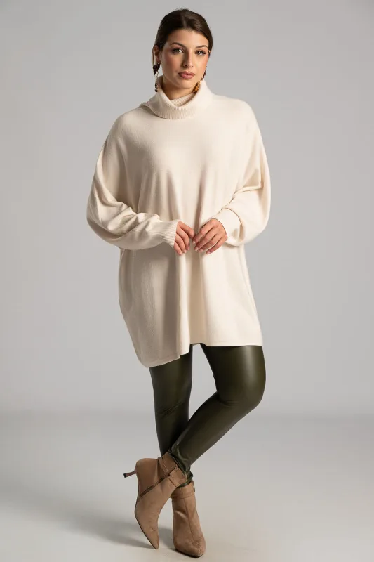 Blouse Leather Turtleneck Solid Color