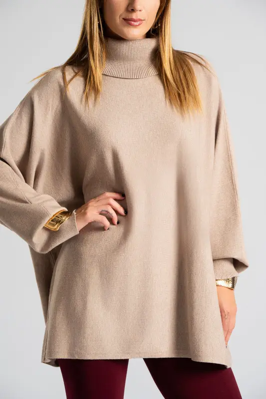 Blouse Leather Turtleneck Solid Color