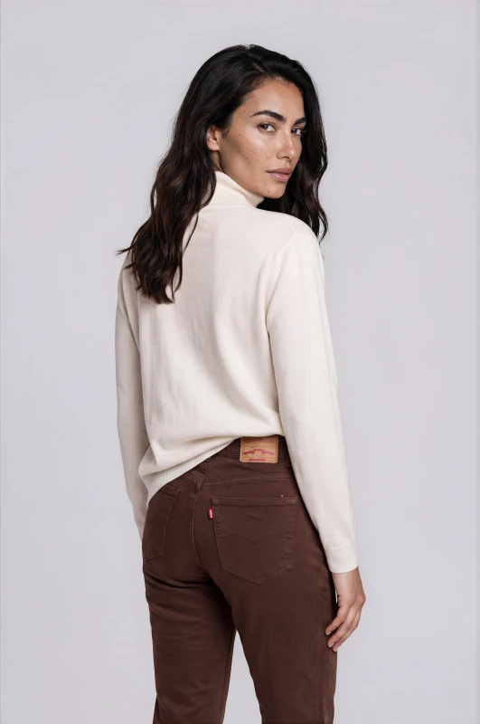 Blouse Knitted Turtleneck Solid-Color 