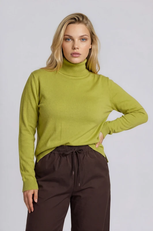 Blouse Knitted Turtleneck Solid-Color 