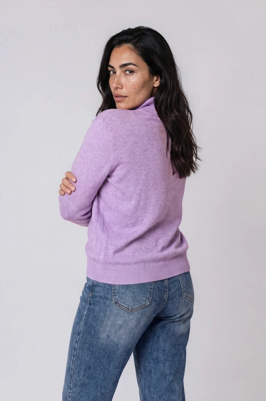 Blouse Knitted Turtleneck Solid-Color 