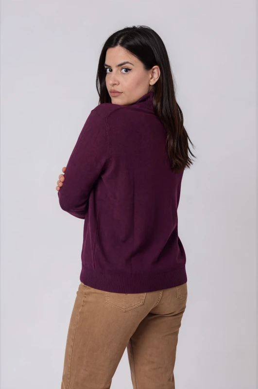 Blouse Knitted Turtleneck Solid-Color 