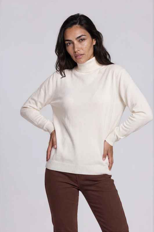 Blouse Knitted Turtleneck Solid-Color 