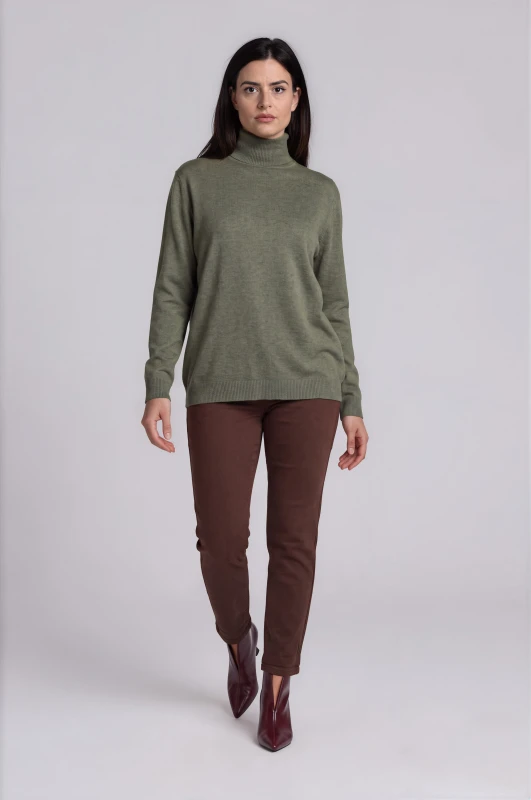 Blouse Knitted Turtleneck Solid-Color 
