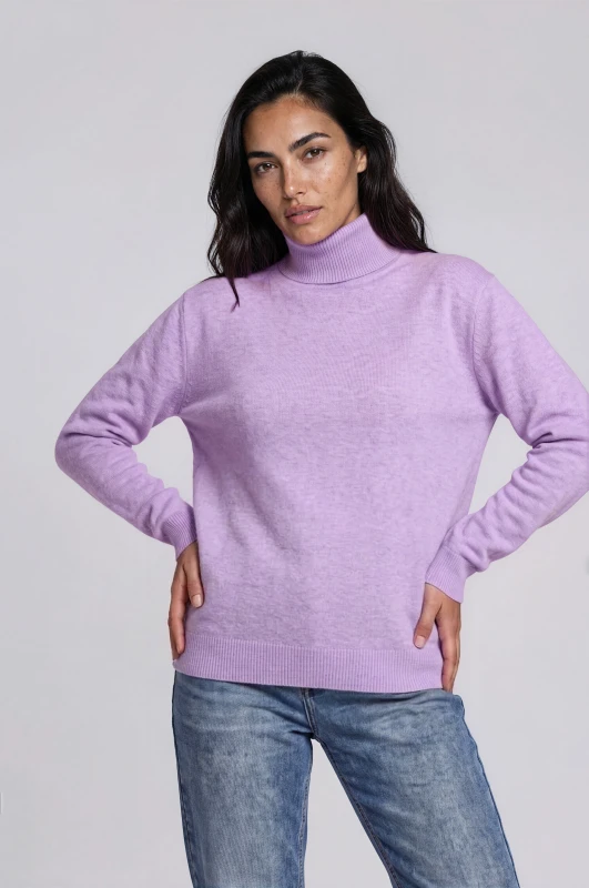 Blouse Knitted Turtleneck Solid-Color 