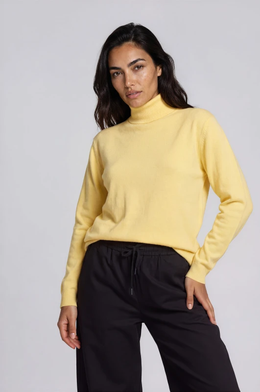 Blouse Knitted Turtleneck Solid-Color 
