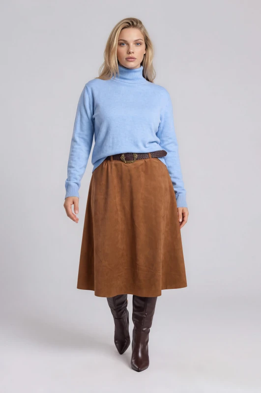 Blouse Knitted Turtleneck Solid-Color 
