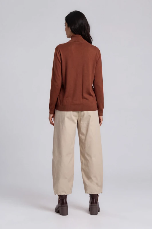 Blouse Knitted Turtleneck Solid-Color 