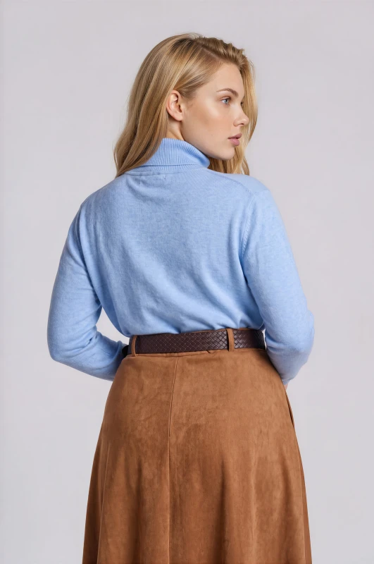Blouse Knitted Turtleneck Solid-Color 