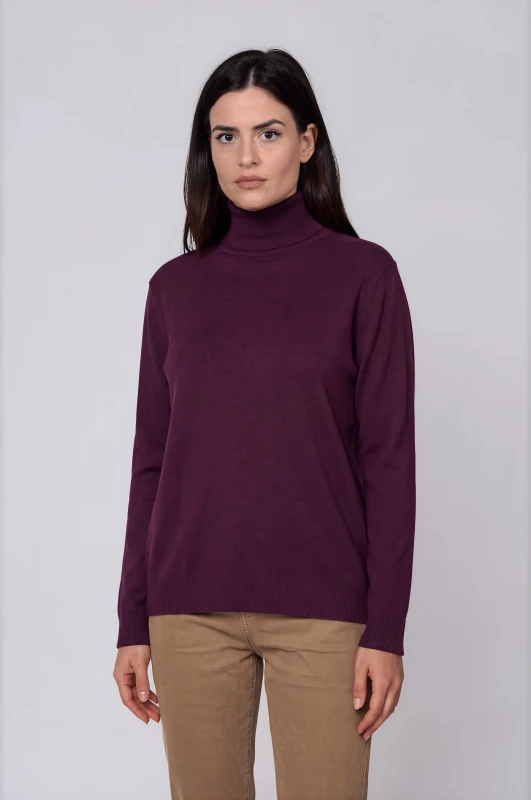 Blouse Knitted Turtleneck Solid-Color 